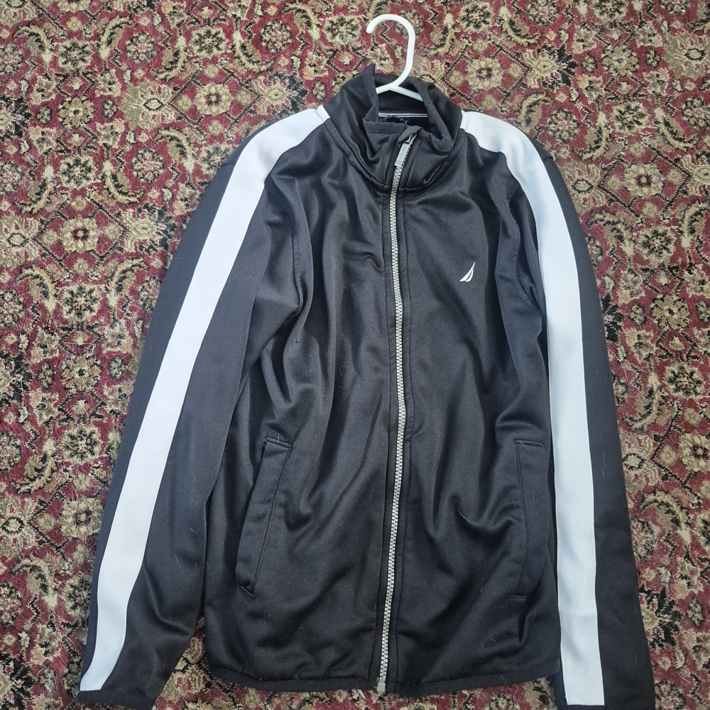 Nautica Kids Black Windbreaker with White Stripes